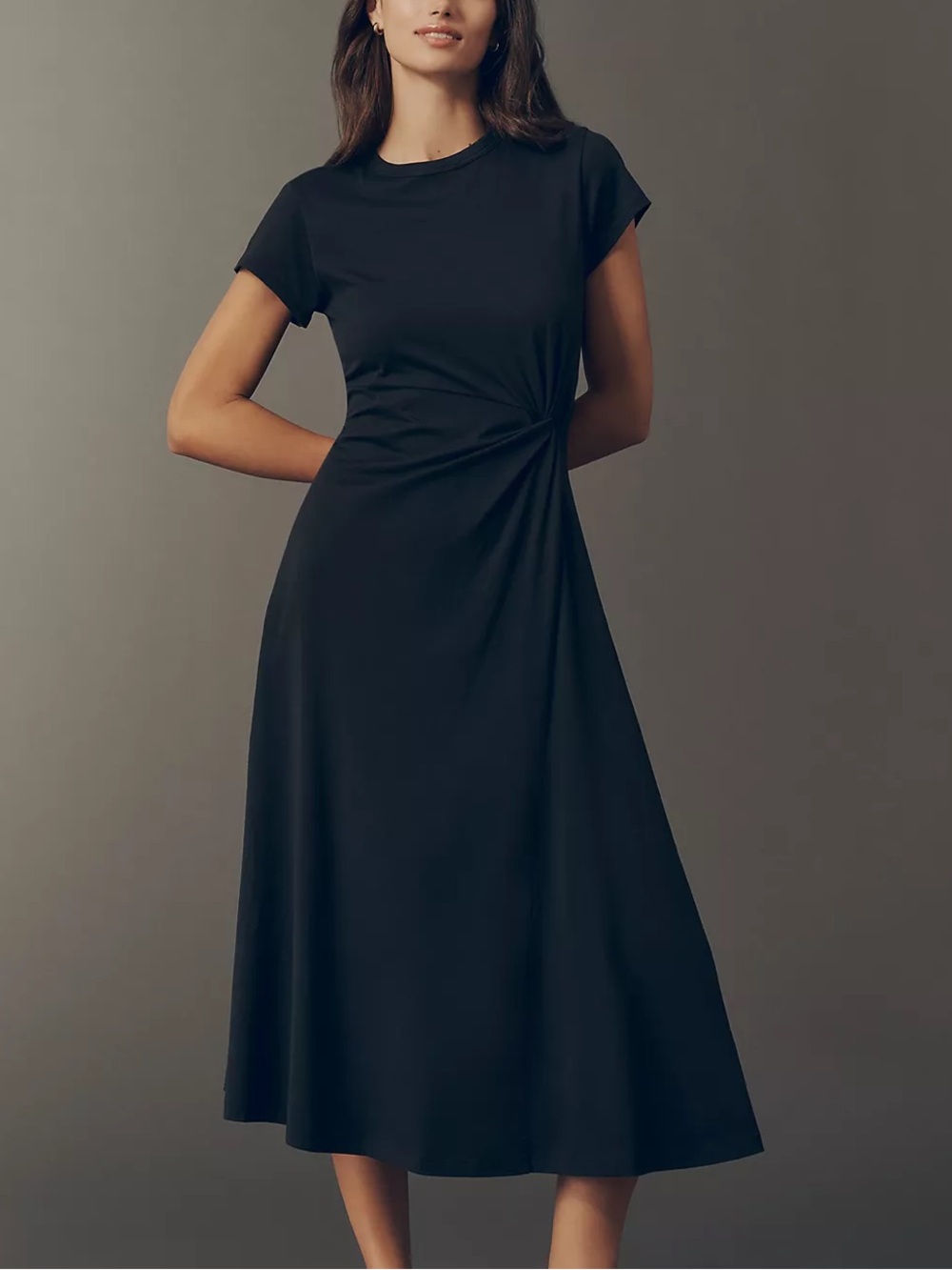 NWT Nation LA 100% Pima Cotton Black Cinched T- Shirt Short Sleeve Midi Dress